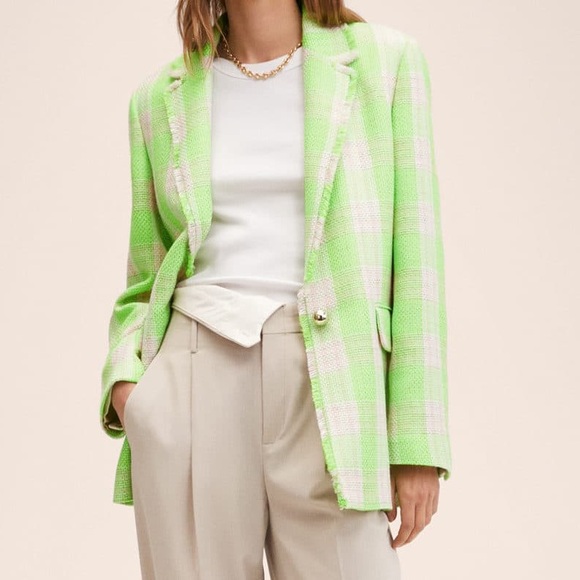 Mango Jackets & Blazers - MNG | Neon Green Checkered Blazer